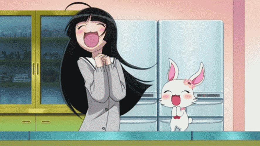 Blushing Anime Girl And Cat