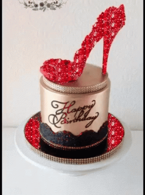 Happy Birthday Cake Red Shoe Glitter