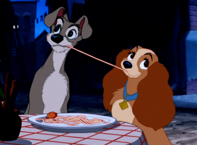 Lady And Tramp Eating Pasta