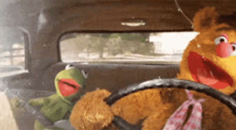 Happy Kermit Driving Car