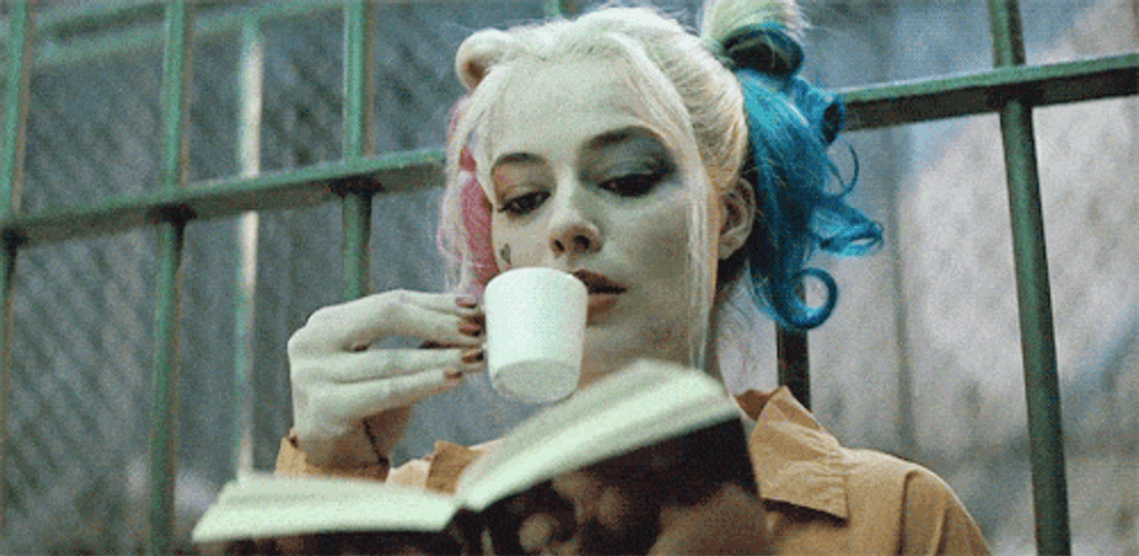Harley Quinn Drinking Coffee