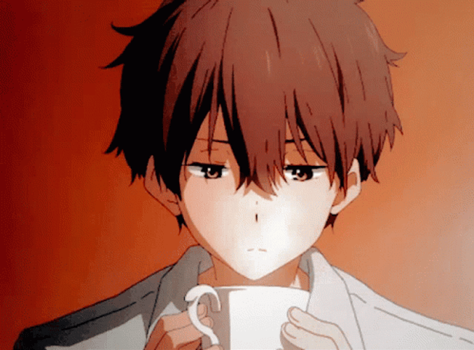 Animated Anime Boy With Coffee