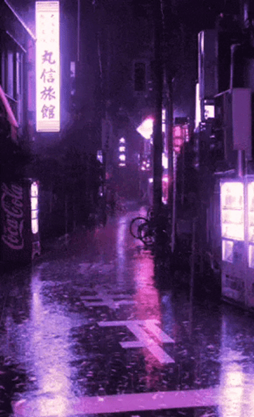 Purple Aesthetic Anime Street Rain