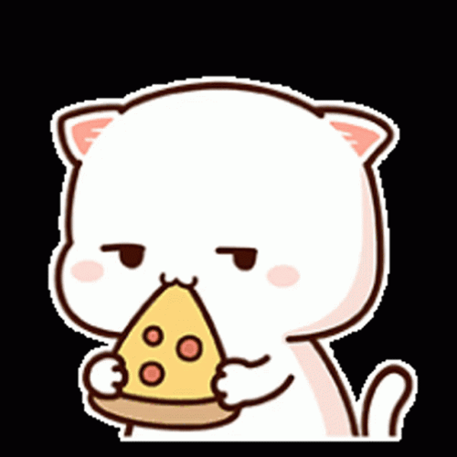 Peach Cat Eating Pizza