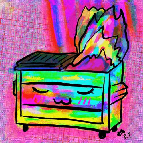 Trippy Holographic Dumpster Fire Drawing