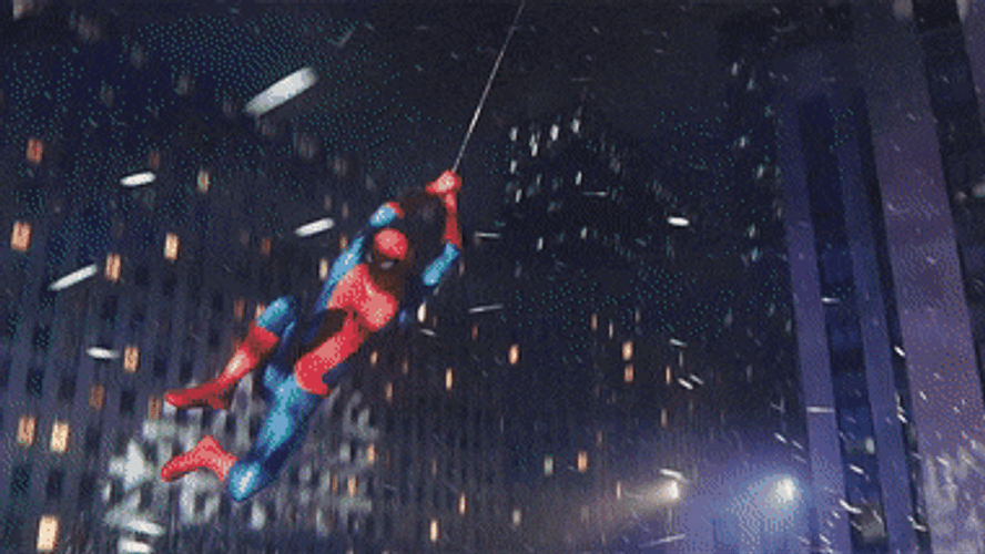 Spiderman Swinging On Building