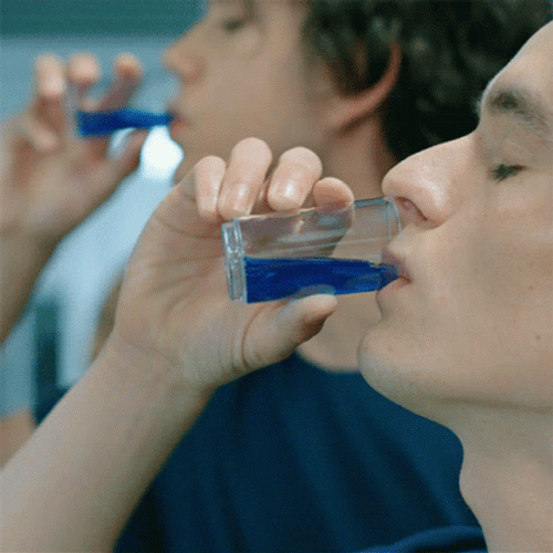 Drinking Blue Liquid