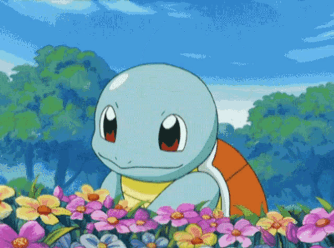 Squirtle Sniffing Spring Flower