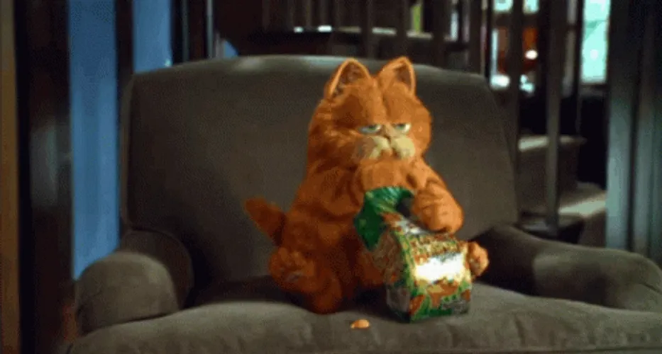 Garfield Eating Junk Food Watching Movie