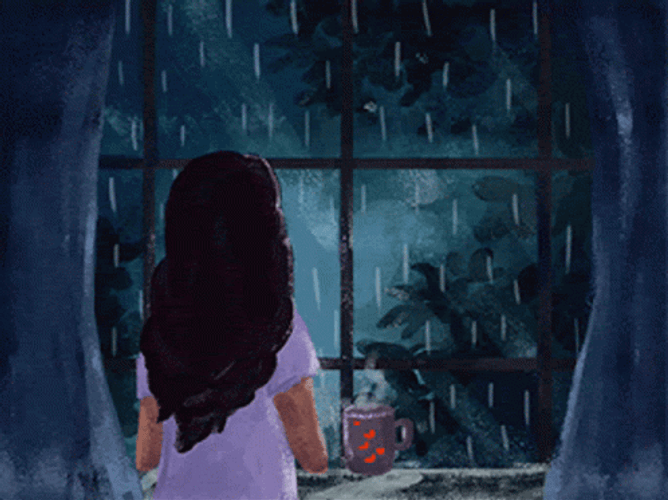 Aesthetic Animated Girl Watching Rain