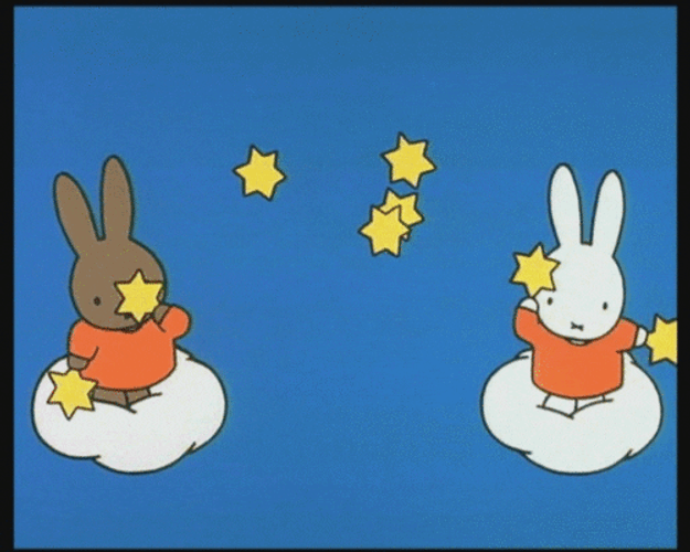 Cartoon Bunnies Juggling Stars