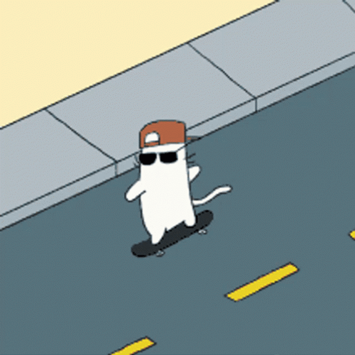 Animated Skater White Cat