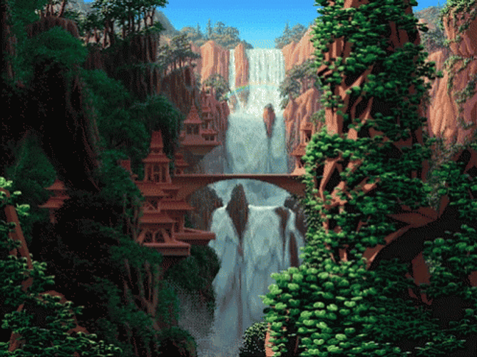 Pixel Art Jungle Waterfalls