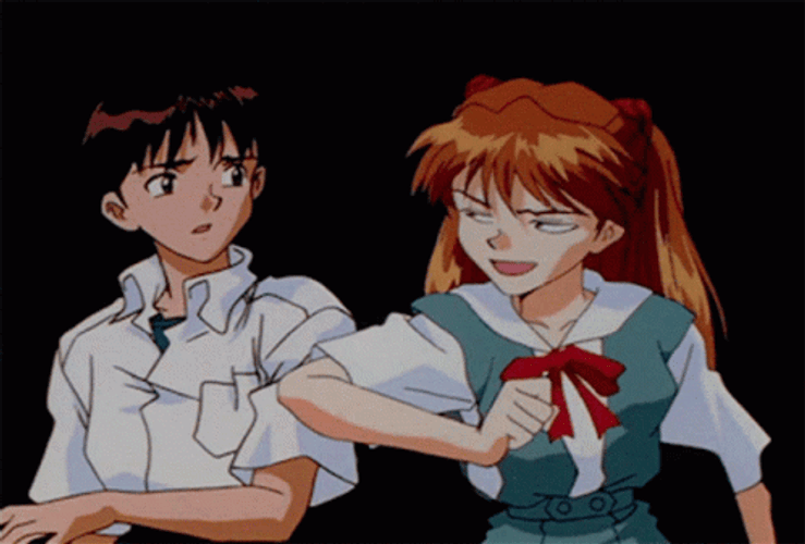 Evangelion Asuka Nudges Shinji