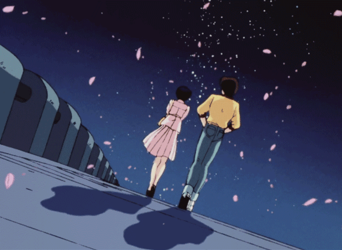 Anime Couple Walking Cherry Blossom
