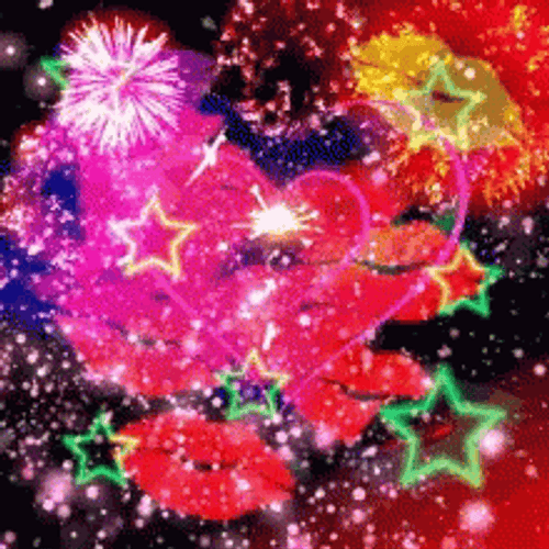 Neon Stars Heart Fireworks