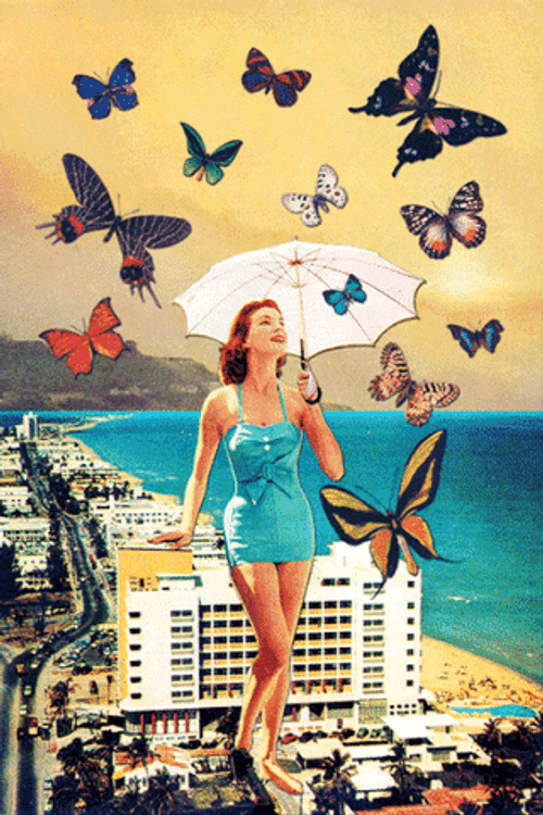 Butterflies Vintage Girl Beach