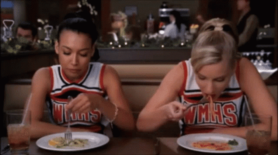 Glee Cheerleaders Eating Pasta