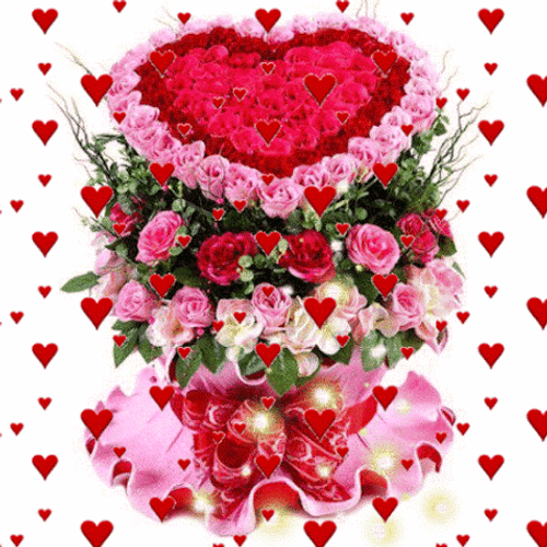 Flowers And Red Hearts