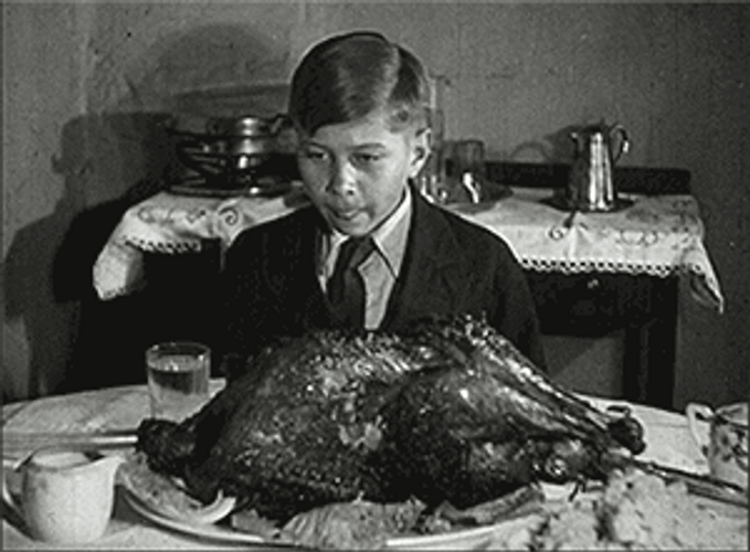 Boy With Turkey On Table