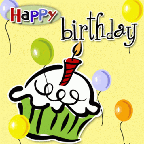 Animated Happy Birthday Cupcake And Balloons