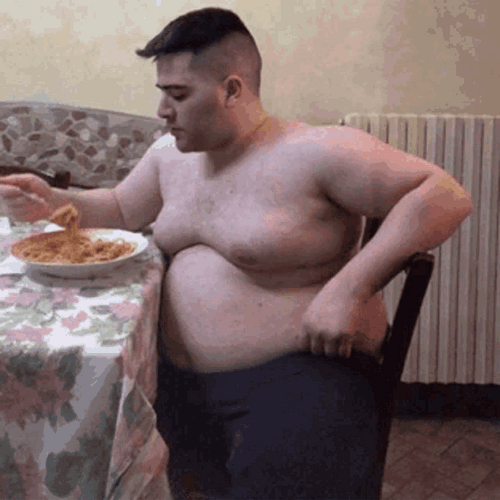 Fat Belly Man Eating