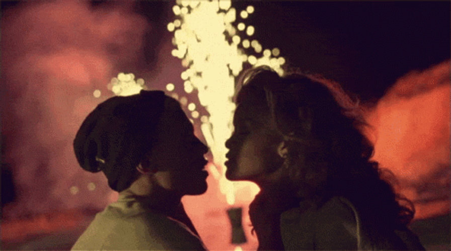 Couple Kiss With Fireworks